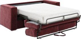 Kanapa 4-osobowa rozkładana typu express  z bordowej  tkaniny szenilowej – Szeroki stelaż listwowy 160 cm - Materac 18 cm LORETO