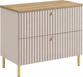 Szafka łazienkowa stojąca z blatem 80, kaszmir + blat jasny dąb, uchwyty w trzech kolorach, nogi złote, 80 x 44,4 x 73,6 cm