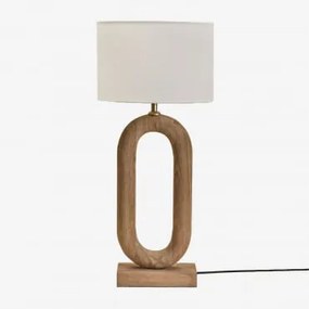 Lampa Stołowa Z Drewna Mango Tiberia Drewno Mango & Arlina Biała Ø30 Cm - ↑20 Cm - Sklum