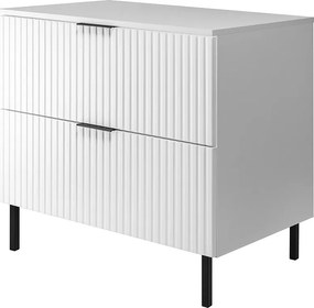 Szafka pod umywalkę, biała, 80 x 77 x 46 cm, uchwyt czarny, nogi czarne + blat