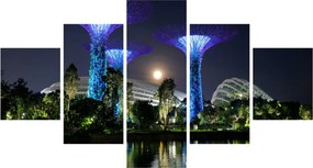 Obraz przedstawiający pełnię księżyca w ogrodach Singapuru (125x70 cm)