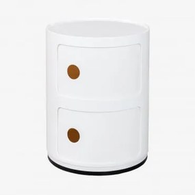 Zestaw 2 Okrągłych Stolików Nocnych Z Półkami Babel Distressed White & 2 Szuflady - Sklum