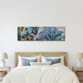 Obraz - Konie na złotym tle (170x50 cm)