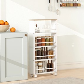 HOMCOM Wąska półka na kółkach 4 przegrody wielofunkcyjna do kuchni lub łazienki 45x15x91 cm | Aosom PL