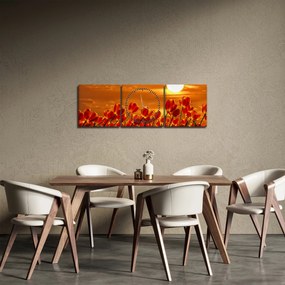 Obraz kwitnącego pola z tulipanami (z zegarem) (90x30 cm)