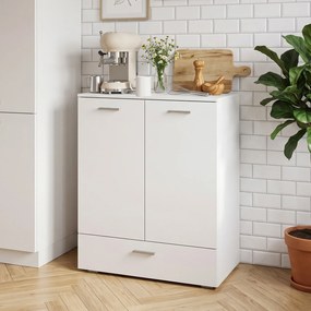 HOMCOM Nowoczesne sideboard, wolnostojąca szafka do przechowywania z szufladą i regulowaną półką, Biały | Aosom PL