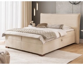 Beżowe łóżko kontynentalne ze schowkiem 200x200 cm Lysa – Ropez
