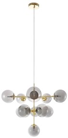Żyrandol z metalu i lśniącego szkła dymionego - 11 kloszy - śr. 61 x wys. 144 cm - Złoty - SOFIA