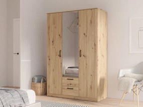 Trzydrzwiowa szafa z szufladami i lustrem Niko 82-D78 dąb Artisan