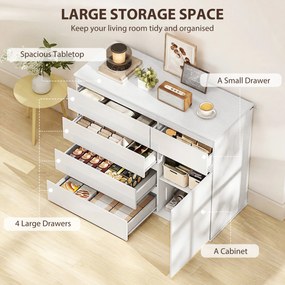 HOMCOM Nowoczesny sideboard, szafka do przechowywania z 5 szufladami, regulowaną półką, drzwiami Soft-Close, biały wysoki połysk | Aosom PL