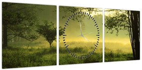 Obraz - Budzący się las (z zegarem) (90x30 cm)