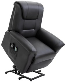 HOMCOM Fotel masujący z funkcją wstawania regulowany komfort czarny skórzany | Aosom PL
