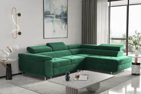 Narożnik z funkcją spania w kształcie L ATOM, tkanina Monolith, Zielony, Prawy