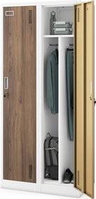 Szafka ubraniowa pracownicza czterokomorowa biała/orzech, 800x1800x500 mm: KACPER Eco Design