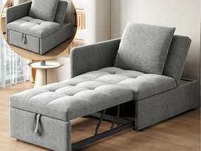 Wygodne sofa z funkcją spania 177x68x65 cm - Wielofunkcyjna sofa 3 w 1 - Len - Regulowane oparcie - Jasnoszary