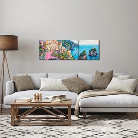 Obraz - Różowa droga przy wybrzeżu (z zegarem) (90x30 cm)