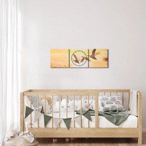 Obraz - Żurawie o zachodzie słońca (z zegarem) (90x30 cm)