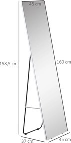 HOMCOM Lustro Stojące Całościowe z Ramą z Aluminium Srebrne 45x37x158,5cm | Aosom PL