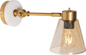 Lampa ścienna w stylu art deco brązowa z marmurem i bursztynowym szkłem - Nina