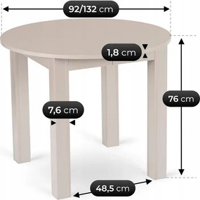 Stół Okrągły Rozkładany HARRY 92-132 cm Kaszmir Japandi