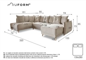 Beżowy sztruksowy rozkładany narożnik (lewostronny/w kształcie litery U) Lazy Lukka – Miuform