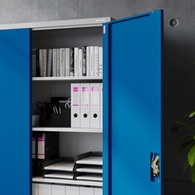 Szafa biurowa metalowa na akta szaro-niebieska JAN II, 1150 x 1850 x 400 mm