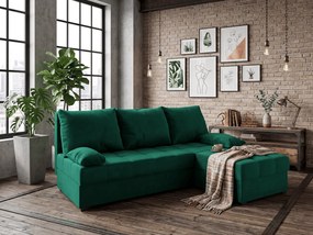 PROMOCJA Ciemnozielona rozkładana narożna sofa ZENA, dwustronna II. jakość