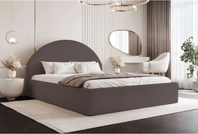 BESILIO Łóżko tapicerowane Boucle 200x200 Velora- stelaż listwowy, wezgłowie, pojemnik, łóżko slim - Brązowy