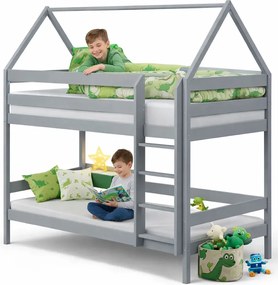 Szare 2-osobowe piętrowe łóżko domek dla dzieci z materacami L7-F38