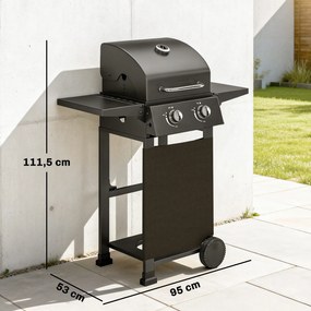Outsunny Grill gazowy 5,4 kW, 2 palniki, stalowy wózek grillowy z termometrem, chromowany ruszt i półka do podgrzewania | Aosom PL