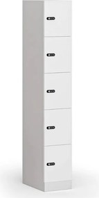 Szafka skrytkowa S1, 5 schowków, 1850 x 300 x 500 mm, zamek mechaniczny z kodem, drzwi laminowane, biała