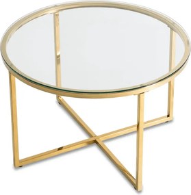 Stolik Kawowy Szklany FLIP 70 cm ze Złotymi Nogami Glamour