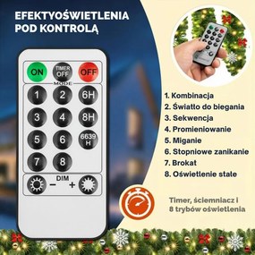 Girlanda świąteczna ANDREA z oświetleniem sterowanym pilotem, dekorowana, 5 m, zielona Casaria