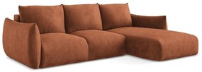 Rozkładany narożnik z tkaniny szenilowej (prawostronny/z szezlongiem) w kolorze terakoty Leila – Makamii