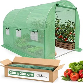Szklarnia ogrodowa foliowa tunel 1 drzwi 6 okien Zielona 200x300x200 cm
