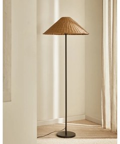 Czarno-naturalna lampa stojąca z rattanowym kloszem (wys. 154 cm) Urania – Kave Home