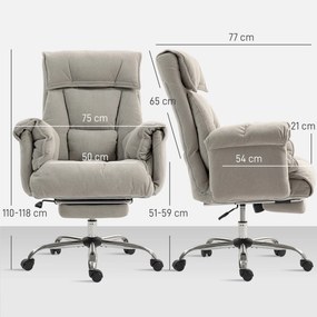 HOMCOM Fotel biurowy odchylany Regulacja wysokości Krzesło biurowe z podłokietnikami podnóżkiem wysokie oparcie 75 x 77 x 110-118 cm Szary | Aosom PL