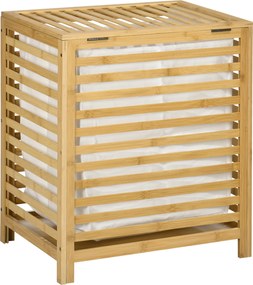 HOMCOM Kosz na Pranie z Pokrywą Bambusowy Pojemnik 55L Naturalny | Aosom PL