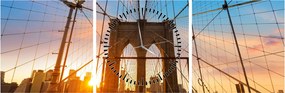 Obraz - Brooklyn Bridge, Manhattan, New York (z zegarem) (90x30 cm)