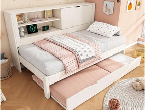 Kanapa rozkładana 90x190cm - z łóżkiem chowanym - z USB/Type-C - z 1 drzwiami i przegródką do przechowywania - biały​ (materac nie jest wliczony w cenę)