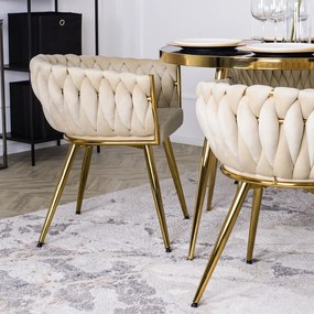 Krzesło Tapicerowane Plecione do Salonu CAPRI Kremowe Welurowe do Toaletki Nowoczesne Glamour
