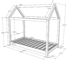 Białe łóżko dziecięce w kształcie domku Vipack Cabane, 70 x 140 cm