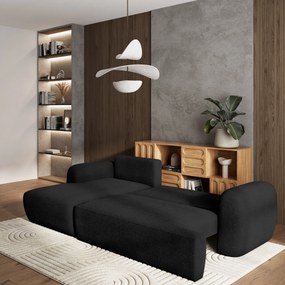 Masseno Narożnik MODENZA z funkcją spania i pojemnikiem na pościel Narozniki L, Rozkładana sofa - Czarny, NOW OR NEVER 100