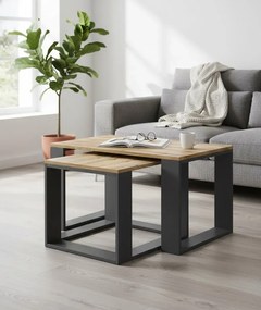 Zestaw 2 prostokątnych stolików antracyt + dąb wotan P0-P12