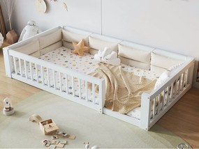 Łóżko pojedyncze dziecięce 90x200 cm - z barierkami bocznymi i poduszkami-podgłówkami - Stelaż lamelowy - MDF - Biały (bez materaca)