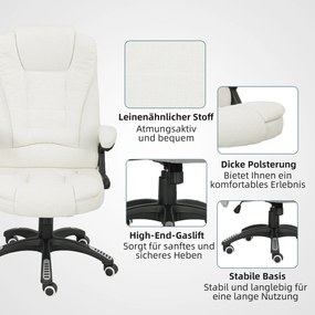 Vinsetto Ergonomiczny Fotel Biurkowy z Funkcją Masażu, 68 x 72 x 110–120 cm, Kremowy
