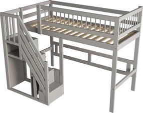 Łóżko piętrowe 90x200 cm - Łóżko dziecięce z pojemnikiem na pościel i barierkami - szare - materac nie jest wliczony w cenę