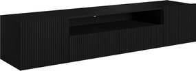Szafka RTV wisząca Nicole 200 cm z wnęką i szufladami - czarny / czarny mat