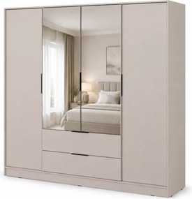 Szafa z lustrem Tetrix 206 cm uchylna nowoczesna 4 drzwi 2 szuflady pojemna do sypialni przedpokoju