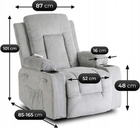 Fotel Masujący BOX 2 Rozkładany z Podnóżkiem Szary Nowoczesny